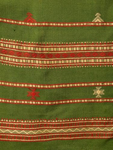 Exotic India Shawl from Kutch with Embroidered Mirrors - Pure Wool - color: Cedar Green