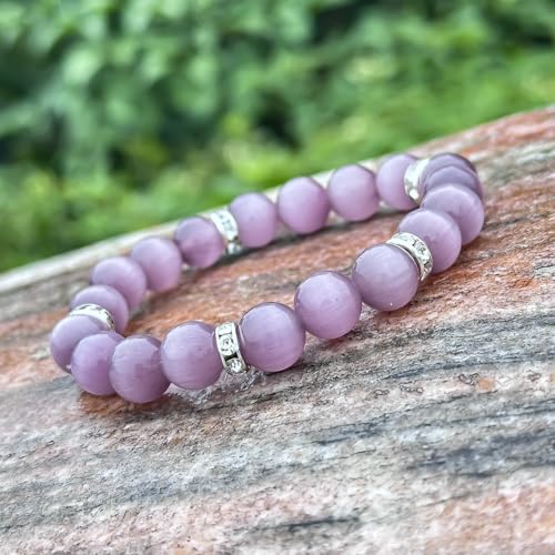 Healing Bracelet For Women Anxiety Crystal Bracelet Chakra Beaded Bracelets Rose Quartz Crystals And Healing Stones Yoga Bead Bracelet Calming Stretch Bracelet Stress Relief Gifts For Women - color: Light Purple-Cat Eye