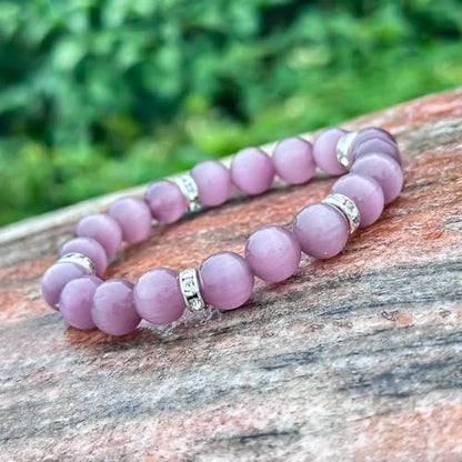 Healing Bracelet For Women Anxiety Crystal Bracelet Chakra Beaded Bracelets Rose Quartz Crystals And Healing Stones Yoga Bead Bracelet Calming Stretch Bracelet Stress Relief Gifts For Women - color: Light Purple-Cat Eye