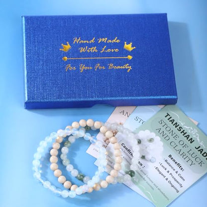 2/3-Pieces 4mm 6mm 8mm Natural Crystal Gemstone – Handmade Reiki Energy Healing Stretch Bracelets Jewelry for Yoga, Meditation, Unisex