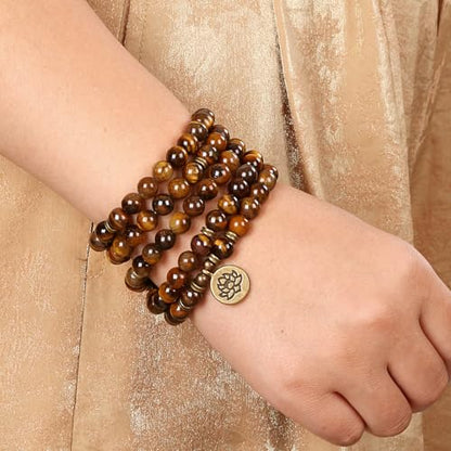 Mala Bead Strand Bracelet, 108 Buddhist Prayer Beads Yoga Meditation Green Malachite Beads Necklace Women man - style: Tiger Eye