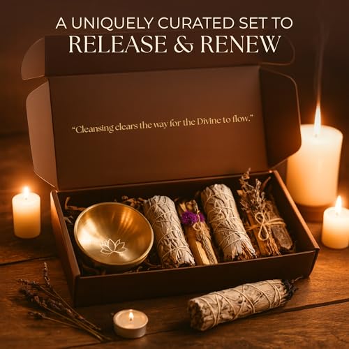 Anima Premium Energy Cleansing Set – White Sage Smudge Sticks, Palo Santo Sticks, Clear Quartz & Selenite Crystal with Smudge Bowl for Crystals & Home Cleansing, Meditation & Manifestation