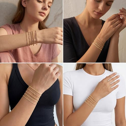 Dainty Gold Bracelet for Women Stack, Thin Bracelets Stackable Set with Bangle Cuff, Box, Herringbone, Paperclip, Figaro, Sparkling Link Chains Waterproof, Simple Jewelry Gifts for Women Non Tarnish - color: Gold-cuban/cuff/heart/beaded/twisted/rope
