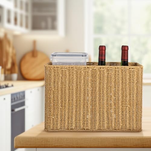 Healeved Woven Storage Basket with Handle 14.96X10.03X5.90In Desktop Organizer for Toys Clothes Sundries Household Storage