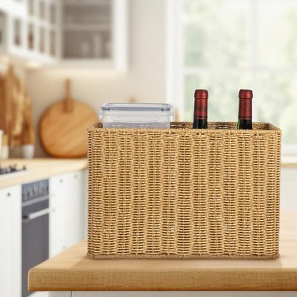 Healeved Woven Storage Basket with Handle 14.96X10.03X5.90In Desktop Organizer for Toys Clothes Sundries Household Storage