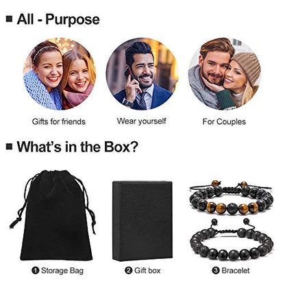 M MOOHAM Fathers Day Gift Mens Bracelet - Beaded Natural Stone 8mm Tiger Eye Matte Agate Lava Rock Bracelets for Men Teen Boys Grandpa Dad Birthday Gifts Jewelry - style: Lava Rock&Yellow Tiger Eye&Matte Agate Bracelets