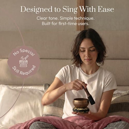Silent Mind Tibetan Singing Bowl Set – Easy to Play & Beginner Friendly Meditation Bowl with Cushion & Mallet | Stress Relief & Mindfulness | Gift-Ready - color: Matte Gold, size: Without Case
