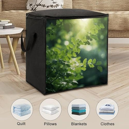 Green Tree Background Storage Bag Portable Closet Organizer Storage Bags Quilt Storage Bags with Zippered Breathable Storage Bag with Carry Handles for Blanket Pillow Bedding