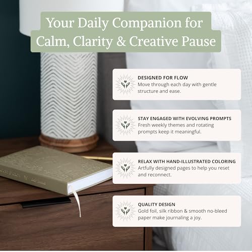 5 Minute Guided Journal | Daily Morning & Evening Prompts for Mindfulness, Gratitude & Self-Care | Weekly Coloring Pages | Stress Relief, Intention Setting & Emotional Wellness Journal - color: Green