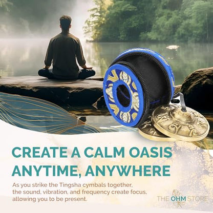Tibetan Mantra Tingsha Bells with Blue Case- Handcrafted Meditation Accessory for Mindfulness, Yoga, and Sound Healing