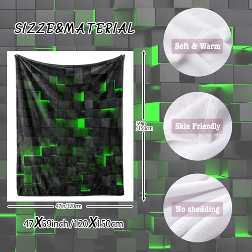 Lightweight Fleece Blanket,Super Soft Cozy Fluffy Plush Geometric Green Black Abstract Ombre Print Throw Blanket for Couch, Sofa, Bed 47"x59" - color: Geometric Green Black
