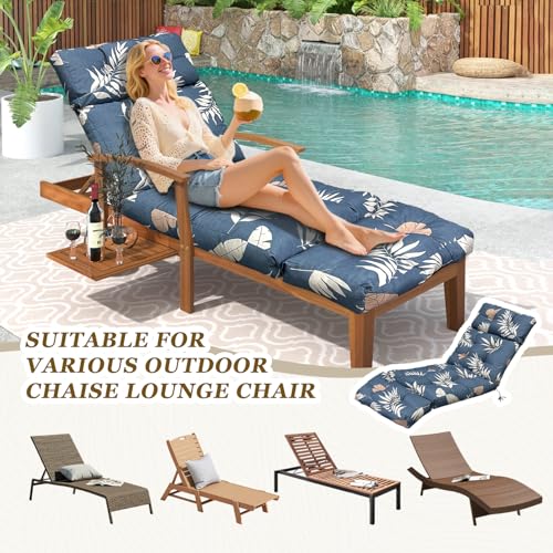 Outdoor Chaise Lounge Chair Cushion 75.1 x 23.6 x 4.7in, Waterproof Replacement Cotton Patio Thickened Pool Lounge Chair Cushion with Ties for Patio Outdoor Furniture,Tropical Leaf - color: Tropical Leaf