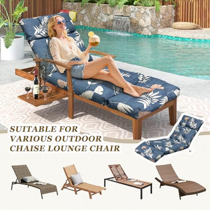 Outdoor Chaise Lounge Chair Cushion 75.1 x 23.6 x 4.7in, Waterproof Replacement Cotton Patio Thickened Pool Lounge Chair Cushion with Ties for Patio Outdoor Furniture,Tropical Leaf - color: Tropical Leaf