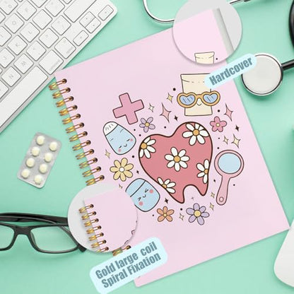 WUCHJ Dental Gifts Notebook, Pink Dental Hygienist Assistant Journal, Retro Pink Floral Tooth Spiral Notebook Journal for Note Taking, Dentist Office Supplies, 5.5x8.3 Inch - color: Pink teeth hearts