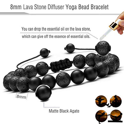 Men Women 8mm Lava Rock Aromatherapy Anxiety Essential Oil Diffuser Bracelet Braided Rope Natural Stone Yoga Gifts Beads Bracelet Bangle-21017 - style: Simulated Howlite & Matte Agate