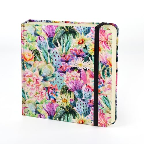 Mifuner Small Square 5x5 80gsm Mini Notebooks Blank Pages Sketchbooks Travel Journal Pocket Hardcover Paint Writing Notebook Blank Diary Memo Planner Sketchbook Fabric Cover, Cactus Flower - color: Cloth-Cactus Flower