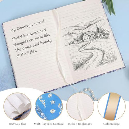 Hardcover Lined Journal - 224 Pages 100GSM Thick A5 Notebook with Gilded Edges & Gold Foil, Celestial Ocean Shells Mystic Diary for Women, Dream Journal