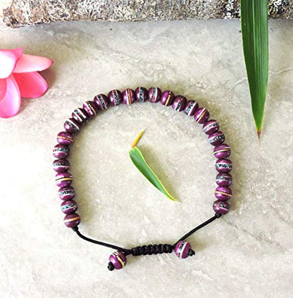 Tibetan Prayer Mala Embedded Medicine Bracelet Yoga Healing Beads Adjustable Wrist Mala For Meditation Many Color Choices (Purple)