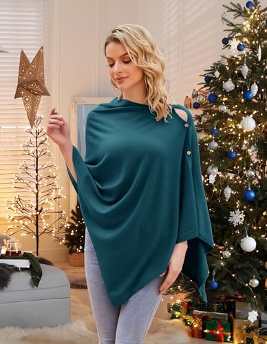 PULI Women's Versatile Knitted Shawls Scarf Poncho Sweater with Buttons Lightweight Spring Summer Fall Wraps - color: A-dark Cyan