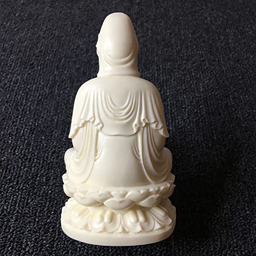 Goddess of Mercy Guan yin Buddha Statue on Lotus|White Quanyin Sculpture for Home Office Decor|Female Buddha Statue Blessing