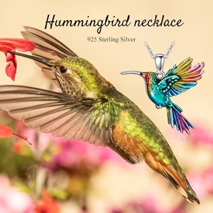 Hummingbird/Phoenix/Owl/Dove/Flamingo/Raven/Blue Jay/Cardinal/Peacock/Eagle/Parrot/Robin Necklace for Women 925 Sterling Silver Bird Pendant Necklace Animal Jewelry Gift for Mother Wife - style: Flying Hummingbird Necklace