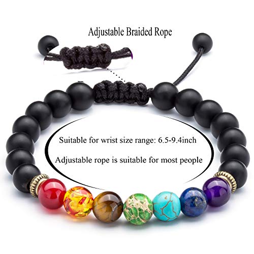Men Women 8mm Lava Rock Beads Chakra Bracelet Braided Rope Natural Stone Yoga Bracelet Bangle - color: Matte Black Agate-21004