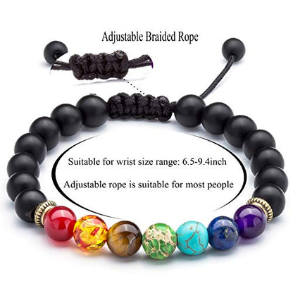 Men Women 8mm Lava Rock Beads Chakra Bracelet Braided Rope Natural Stone Yoga Bracelet Bangle - color: Matte Black Agate-21004