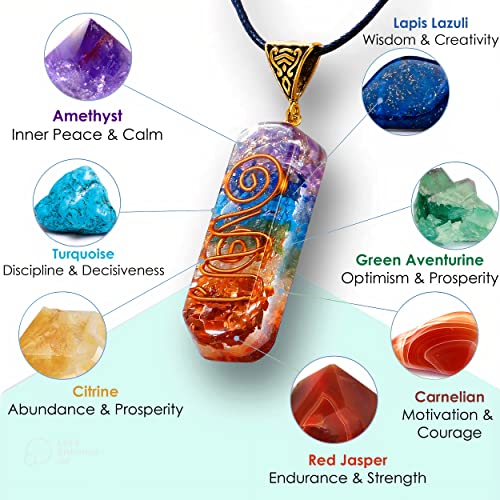 7 Chakra Necklace and Bracelet Set for women & men Orgone Healing Pendant with Adjustable Cord – Chakra Necklace and bracelet jewelry set for spiritual healing | Healing Crystal Mothers Day Gift