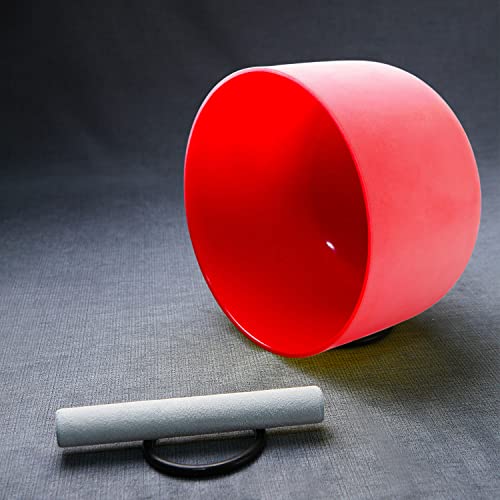 Hye-eun 432hz Crystal Singing Bowl,10 inch C Note Root Chakra Red Frosted Quartz Sound Bowl without Carrier Case for Yoga Healing Sound Energy Vibration - color: 10"C 432hz Red without bag