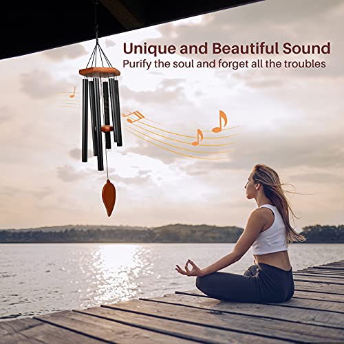 38" Sympathy Wind Chimes for Outside Deep Tone, Memorial Loss of a Loved, Large Wind Chimes with 6 Thicken Tubes & Hook, Outdoor Souvenir Mother, Garden Decor - size: 38IN black