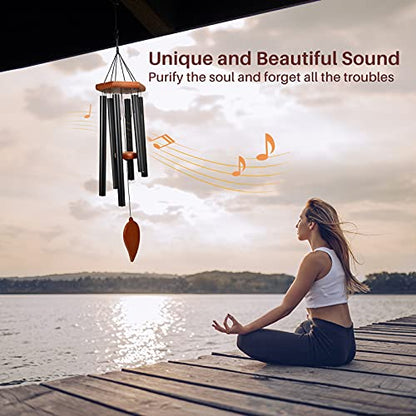 38" Sympathy Wind Chimes for Outside Deep Tone, Memorial Loss of a Loved, Large Wind Chimes with 6 Thicken Tubes & Hook, Outdoor Souvenir Mother, Garden Decor - size: 38IN black