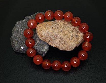 Falari 10mm Natural Semi Precious Gemstone Stretch Bracelet Unisex - color: Red Agate