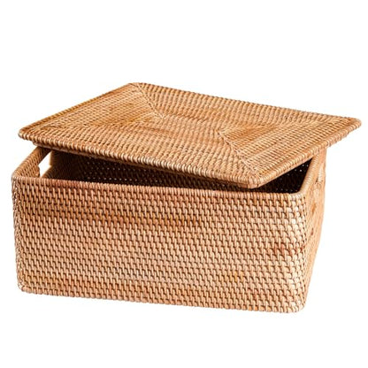 Rattan Basket With Lid, Large Lidded Basket For Storage(11.81" L×7.87"W×5.91"H) - size: 11.81" ×7.87"×5.91"
