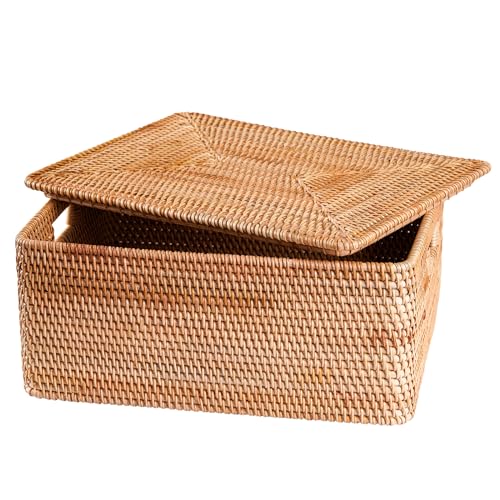 Rattan Basket With Lid, Large Lidded Basket For Storage(11.81" L×7.87"W×5.91"H) - size: 11.81" ×7.87"×5.91"