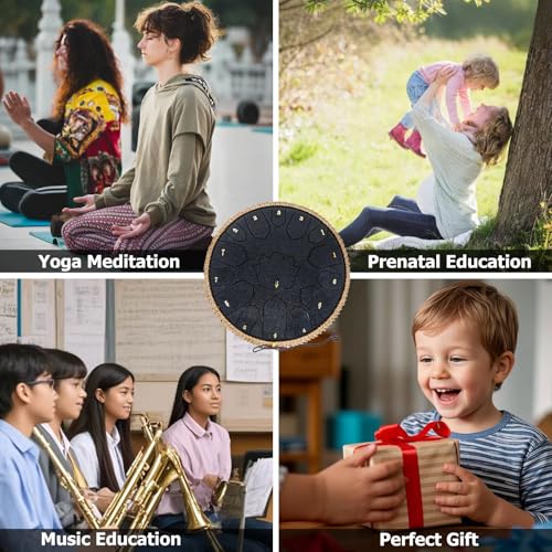 BETESINE 13-Inch 15-Note Steel Tongue Drum in C Major, Beginner-Friendly Meditation Drum with Mallets, Music Book, Finger Picks, Carry Bag & Note Stickers, Starry Black - color: Starry Black