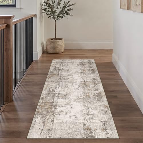 2x6 Washable Runner Rug Brown Grey Abstract Non Slip Soft Low Pile Hallway Kitchen Rug Neutral Modern Carpet for Laundry Bathroom Bedroom Living Room Home Decor - color: Brown/Grey, size: 2' x 6' (Runner)