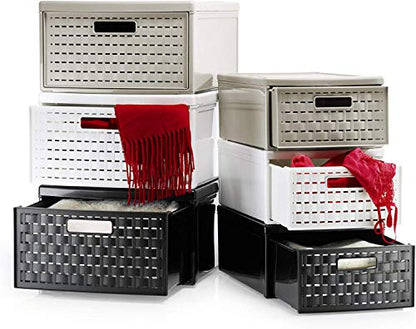 Rotho Country Box 8.3l with 1 Drawer in Rattan-Look, Plastic (PP) BPA-Free, Anthracite, Klein/8,3l (35,0 x 26,0 x 14,5 cm) - size: klein/8,3l (35,0 x 26,0 x 14,5 cm)
