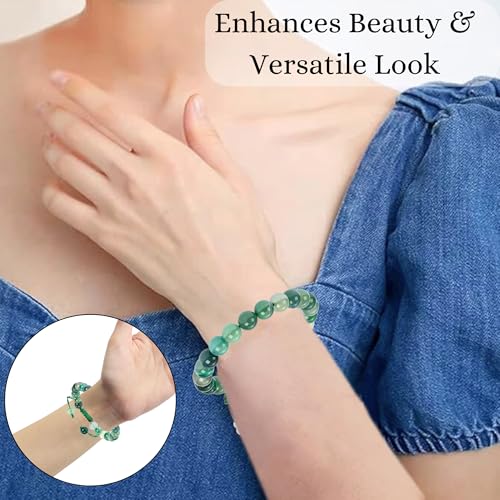 ANAYA AGATE Energy Protection Crystal Handmade Adjustable Bead Bracelet Perfect for Men, Women’s Christmas Gift - Gemstone Healing Stretch Bracelet Pulsera Para Hombre Mujer Stocking Stuffer - color: Lace Agate Green