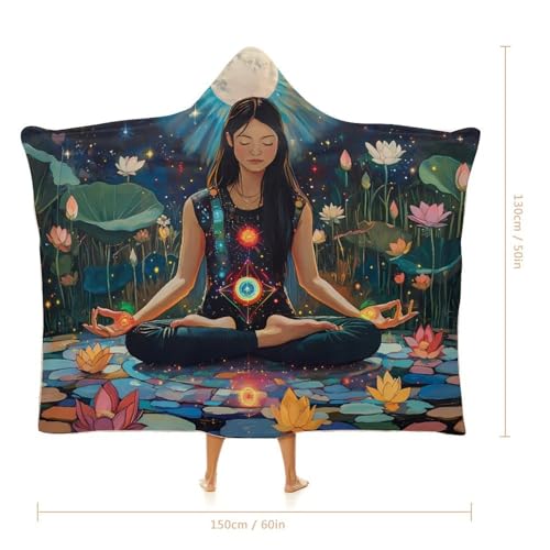 Seven Chakra Yoga Meditation Wearable Blanket Warm Cozy Throw Blanket Oversized Hooded Cape for Men Women - size: 40"x50"