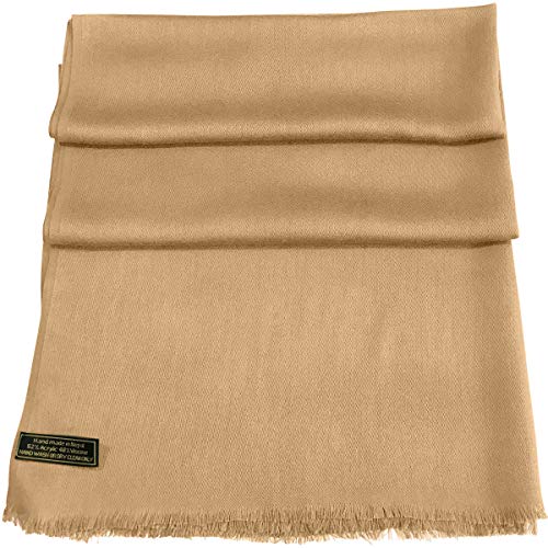 CJ Apparel Solid Color Fringe Design Fringe Shawl Scarf Wrap Stole Throw Head Wrap Pashmina Gift Hand Made in Nepal New - color: Dark Cream Fc1034