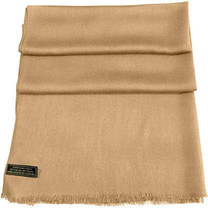 CJ Apparel Solid Color Fringe Design Fringe Shawl Scarf Wrap Stole Throw Head Wrap Pashmina Gift Hand Made in Nepal New - color: Dark Cream Fc1034