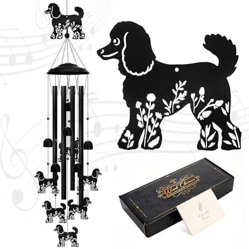 Poodle Wind Chimes for Outside, 34.6 Inch Weather-Resistant Metal Wind Chimes with 4 Aluminum Tubes, Pet Memorial Sympathy Gift for Poodle Dog Lovers, Patio Yard Garden Decor