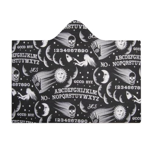 Skull Moon Sun Gothic Witch Board Seamless Black Large Size Comfortable Hooded Blanket, Warm Blanket 60"x80" - color: Skull Moon Sun Gothic Witch Board Seamless Bl, size: 60"x80"