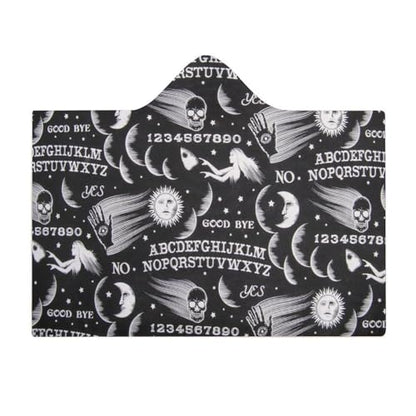 Skull Moon Sun Gothic Witch Board Seamless Black Large Size Comfortable Hooded Blanket, Warm Blanket 60"x80" - color: Skull Moon Sun Gothic Witch Board Seamless Bl, size: 60"x80"