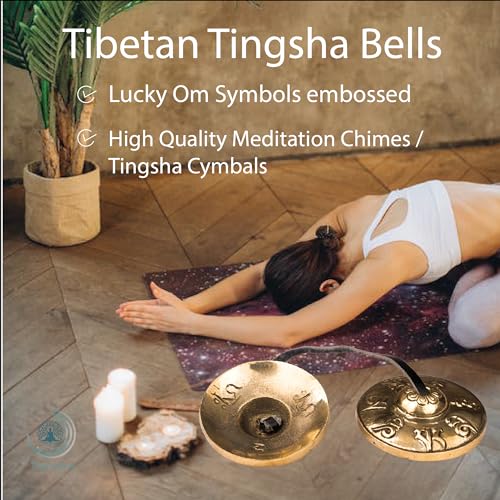 Tibetan Tingsha Cymbal Bells with case | Handcrafted in Nepal Sound Healing Meditation bells 6.5 cm for Sound Healing and Mindfulness. Sound Healing Instrument for Yoga and Meditation (Blue) - color: Blue