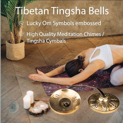 Tibetan Tingsha Cymbal Bells with case | Handcrafted in Nepal Sound Healing Meditation bells 6.5 cm for Sound Healing and Mindfulness. Sound Healing Instrument for Yoga and Meditation (Blue) - color: Blue
