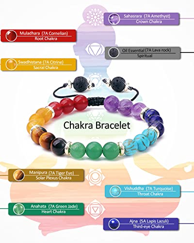 Anxiety Spiritual Stress Relief Fidget Chakra Healing Crystals Beaded Bracelets Mindfulness Meditation Essential Oils Accessories Gifts for Women Men - color: Lava Stone Chakra