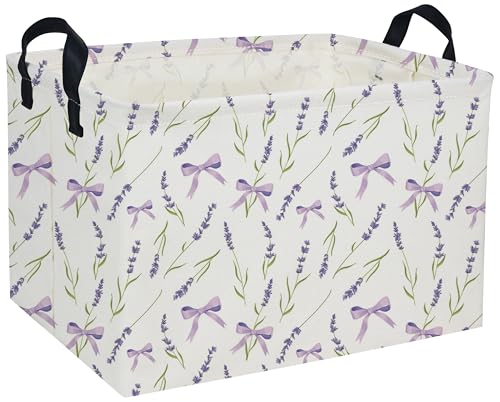 Rectangle Girls Baskets Flower Basket Cute Storage Bin Organizer Box for Room Decor Gift Basket(Purple flowers) - color: Purple flowers