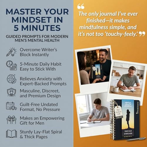 Journal for men: mental health journal with prompts for mindfulness, self care, gratitude & anxiety relief | make a happy man w/this gift | spiral