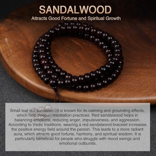 108 Mala Bead Bracelets, Buddha Sandalwood Bracelet, Handmade Prayer Meditation Strand Elastic Necklaces, Comfortable for Daily Wear Yoga Gift for Men Women - color: 6x8 mm